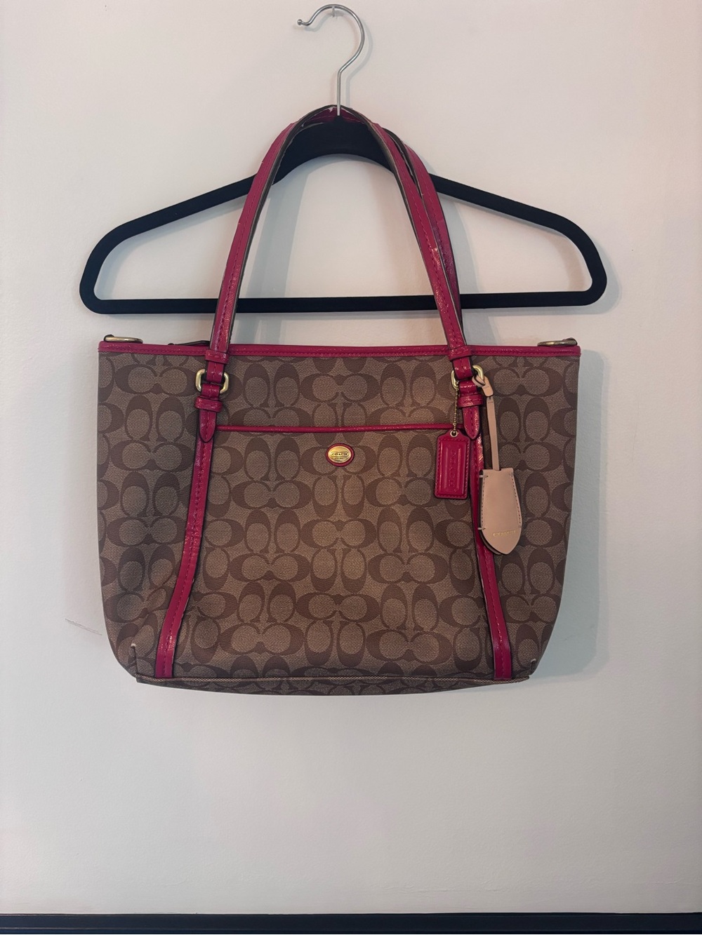 Coach Large Signature Tote with Red Trim - Flaws shown in pics